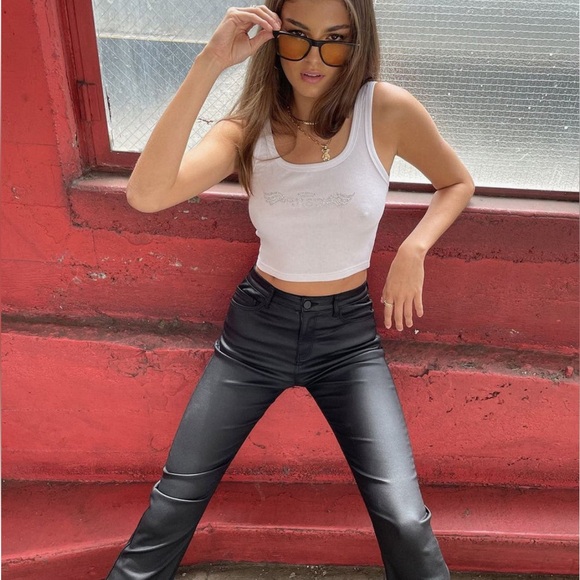 Edikted Luna Faux Leather Flare Jeans Black Coated Y2K Size XS - Picture 3 of 11